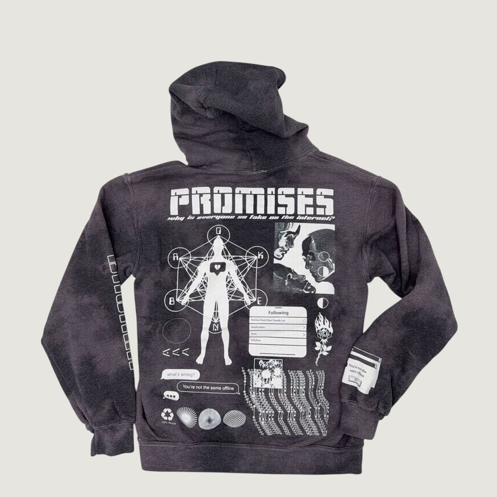 Broken Promises Same Offline Mineral Wash Hoodie Grey Small Streetwear Graphic - Picture 2 of 7